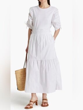 FRAME : White Organic Cotton Tiered / Smocked Skirt - Size M